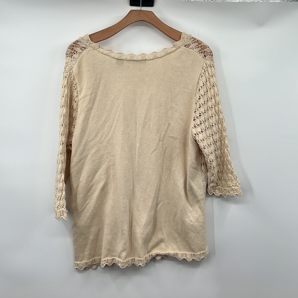 Crystal-Kobe Cardigan Womens 1X Cream Knit‎ Vintage Patchwork Sweater Boho - Picture 5 of 8